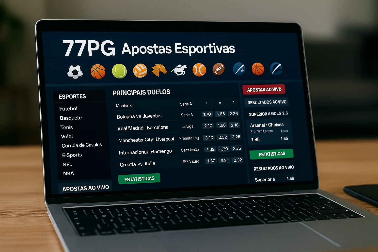 Aposte em apostas esportivas no cassino online 77PG